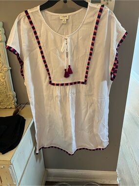 J. Crew White Tunic with Pink and Navy Trim